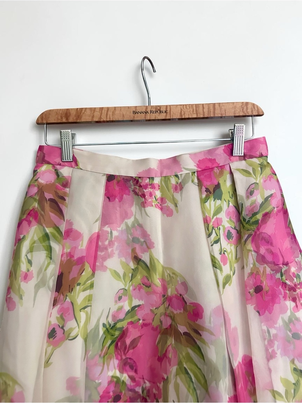 Boden Pandora 100% Silk Floral A-Line Midi Skirt Pink Green Sz 4 - Picture 9 of 9